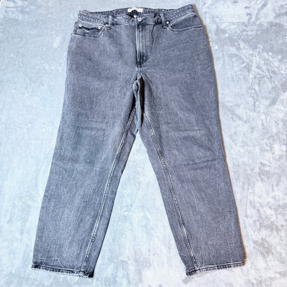 Abercrombie SZ 33/16 Curvy Love High Rise Mom Jeans Grey Gray Acid Wash Denim